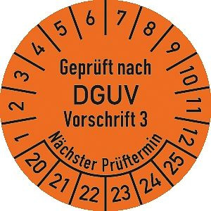 Moedel Prüfplakette Geprüft nach DGUV V3..., 2020-2025, Folie, Ø 20 mm, VE: 500 Stück/Rolle, 99903