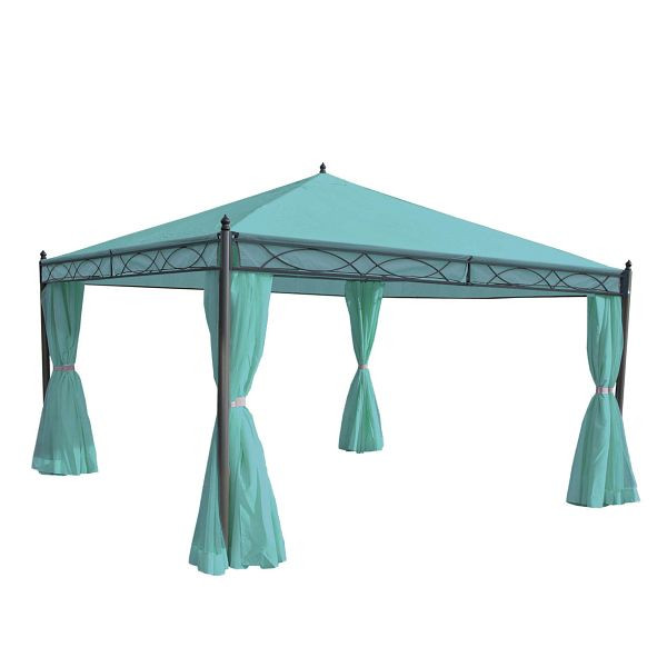 Mendler Pergola Cadiz, Garten Pavillon, stabiles 7cm-Gestell mit Seitenwand, türkis 4x4m, 77126+77113+77124