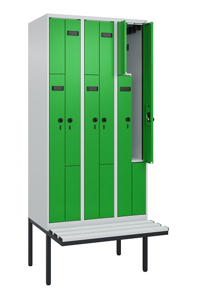 C+P Z-Spind Evolo PLUS, Bank, 6 Fächer, 2120x900x815mm, 7035/6037, Drehriegel, Material Sitzfläche Kunststoff, 0490437-306 S10065