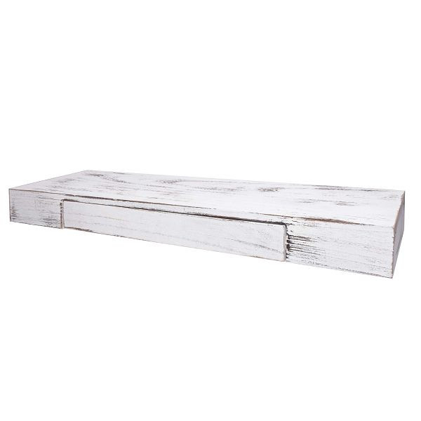 Mendler Wandregal HWC-H37, Schweberegal Wandboard Hängeregal Regal, Schublade Massiv-Holz 8x80x25cm, weiß, shabby, 72924