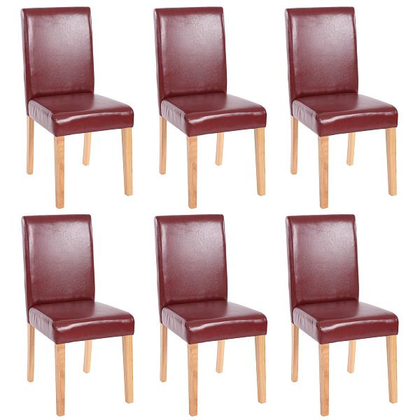 Mendler 6er-Set Esszimmerstuhl Stuhl Küchenstuhl Littau, Kunstleder, rot-braun, helle Beine, 33685+33699