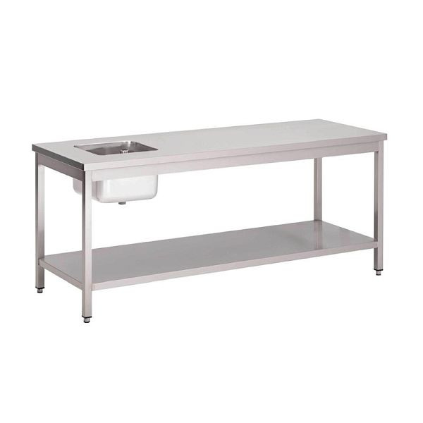 Gastro M Arbeitstisch mit Spülbecken und Regalboden 200cm lang, GN142