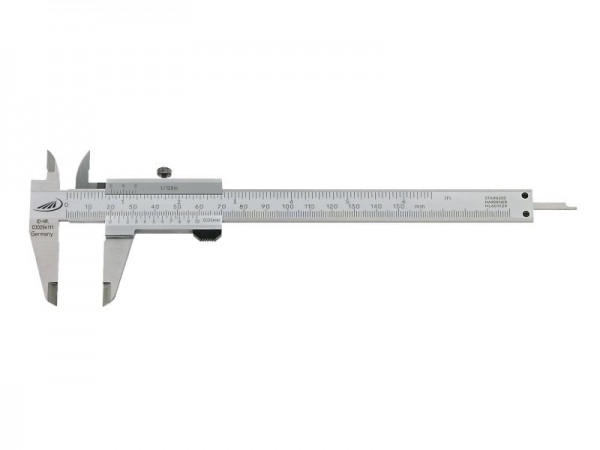 HELIOS PREISSER Taschenmessschieber, rostfreier Stahl, verchromt, Festellschraube, 1/20 mm +1/128", Messbereich 0 - 200 mm, 185505