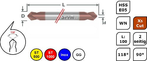 SPPW Duo-Mag HSS-E05+X5Cut 90° WN L: 100 - Ø3,0x0,5, 1249170300