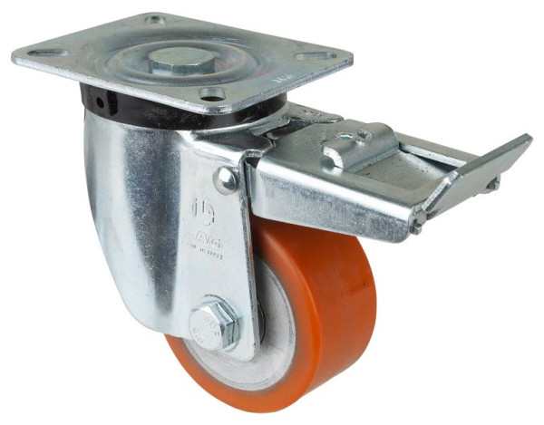 BS Rollen Schwerlastrolle mit Feststeller, Breite 40 mm, Ø80 mm, bis 250 kg, Guss-Polyurethan 95 Shore A, Körper Aluminium, Kugellager, N120.B90.081