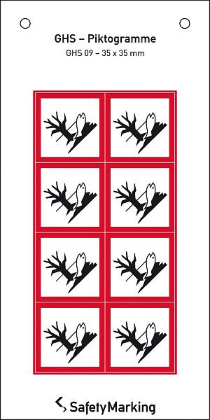 SafetyMarking GHS-Gefahrenpiktogramm, Symbol 09: Umwelt, BxH 3,5x3,5 cm, Folie, selbstklebend, VE: 8 Stück/Bogen, 30.3552-09