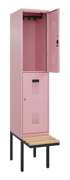 C+P Doppelstock-Spind Evolo PLUS, Bank, 2 Fächer, 2120x400x815mm, 3015/3015, Zylinderschloss, Sitzfläche Buche-Hartholz, 0493407-12 S10051