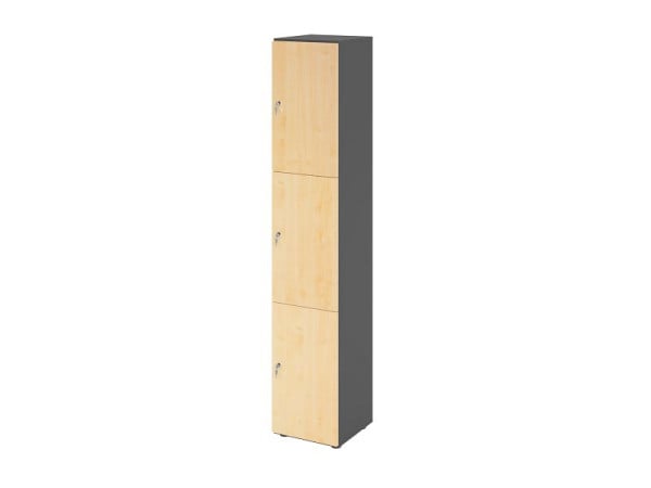 Hammerbacher Schließfachschrank schmal 6OH, 3 Türen mit Schloss, Korpus: Graphit, Türen: Ahorn, 40 x 40 x 215,6 cm (BxTxH), V264L3/G/3/DS