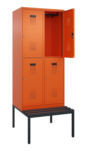 C+P Doppelstock-Spind Evolo PLUS, Bank, 4 Fächer, 2120x800x815mm, 2004/2004, Zylinderschloss, Sitzfläche Kunststoff, Sitzbank, 0493507-22 S10137
