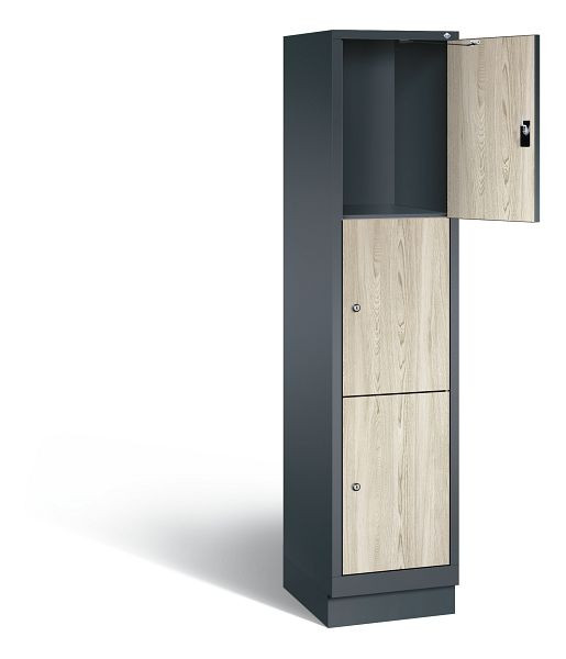 C+P Schließfachschrank Evolo, H1800xB420xT500mm, Farbe: Anthrazitgrau / Dekor Sen-Esche, 48020-123 S10143