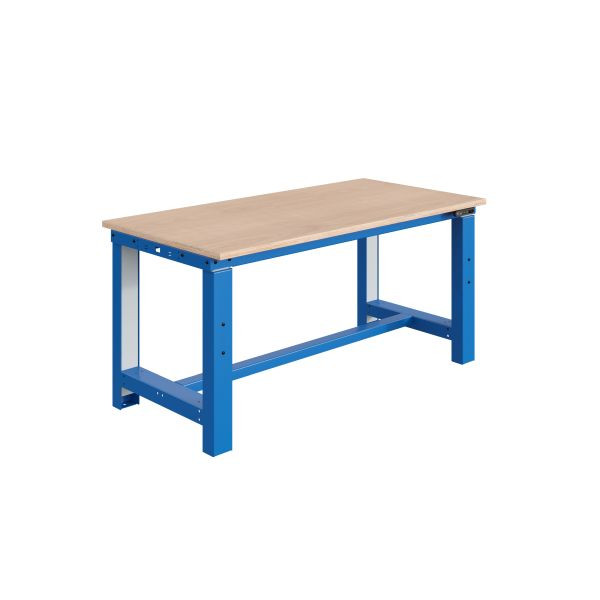SOFAME SI Werkbank, elektrisch höhenverstellbar, B 2000 x T 750 x H 740 bis 1240 mm, Multiplex-Arbeitsplatte 40 mm, Himmelblau RAL 5015, W010010805BI