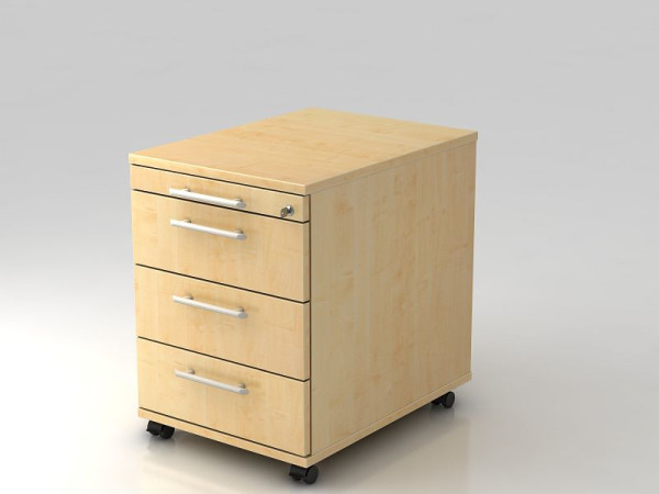 Hammerbacher Rollcontainer 58cm, 3 Schübe, Schloss Relinggriff Ahorn, 42,8x58x59 cm, 1/3/3/3 HE, VAC30/3/3/RE