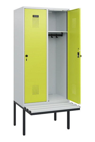 C+P Spind Evolo PLUS, 2 Abteile, 1950x800x815mm, 7035/0024, Drehriegel, Sitzfläche Kunststoff, 0490405-22 S10069