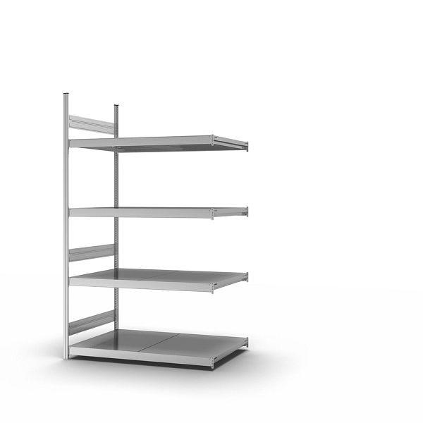 hofe Großfach-Anbauregal, 2500x800x1500 mm, 4 Fachebenen, verzinkt, 350 kg Fachlast, 1750 kg Feldlast, zweiseitige Bedienung, GZA25815B