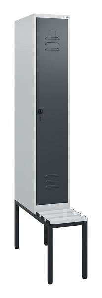 C+P Umkleidespind Classic PLUS, mit untergebauter Sitzbank, 1950x300x815mm, 7035/7016, Drehriegel, 0800505-10 S10038