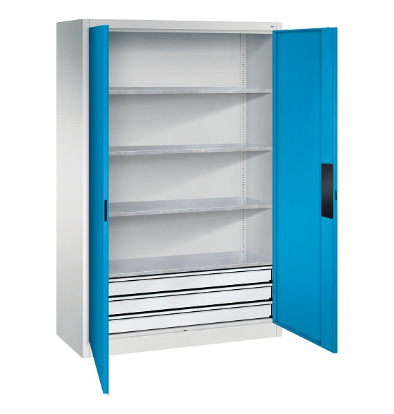 C+P Werkzeugschrank Acurado, H1950xB1200xT500mm, 7035/5012, 3 Einlegeböden, Traglast 110 kg, 8931-523 S10169