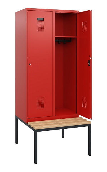 C+P Spind Evolo PLUS, 2 Abteile, 1950x800x815mm, 3020/3020, Zylinderschloss, Sitzfläche Buche-Hartholz, Sitzbank, 0490505-22 S10052