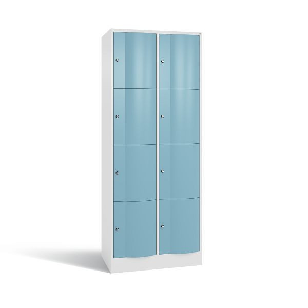 C+P Schließfachschrank Resisto, 8 Fächer, H1950xB772xT540 mm, Weiß/Horizontblau, 8470-272 S10161