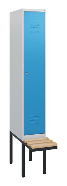 C+P Umkleidespind Classic PLUS, 1950x300x815mm, 7035/5012, Zylinderschloss, Buche-Sitzleisten, 0800405-10 S10019