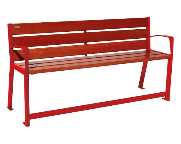 Procity Sitzbank Silaos Für Senioren 6 Holzlatten, Mit Armlehne, Holz & Stahl, 1800 mm, Mahagoni/RAL 3020, 209622.3020.ACAJ
