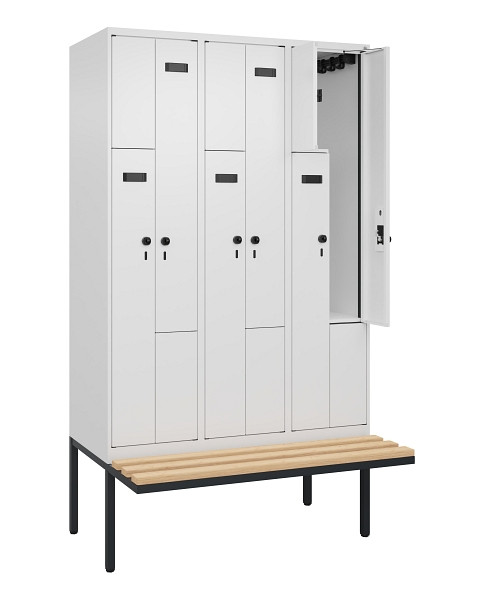 C+P Z-Spind Evolo PLUS, Bank, 6 Fächer, 2120x1200x815mm, 9016/9016, Drehriegel, Sitzfläche Holz, 0490437-326 S10019