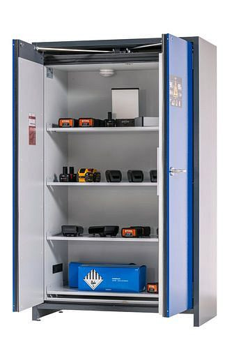 asecos Lithium-Ionen Akku-Lagerschrank, SafeStore-Pro, 4 Fachböden, Breite 1200 mm, 327431