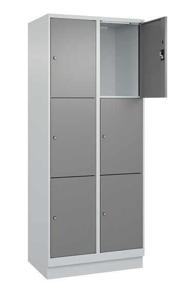 C+P Schließfachschrank Evolo PLUS, mit Sockel, 6 Fächer, 1950x800x500mm, 7035/00, Frontfarbe 0005000 RDS Stahlgrau, 049020-223 S10014