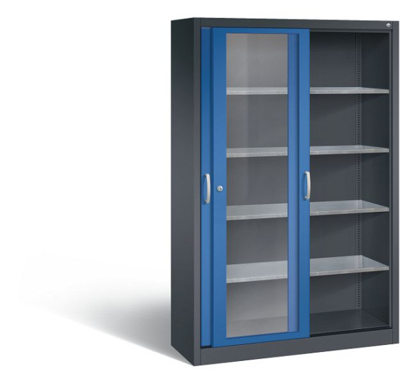 C+P Schiebetürenschrank Acurado, H1950xB1200xT400mm, Farbe: Schwarzgrau / Enzianblau, Bügelgriff, 2049-055 S10045