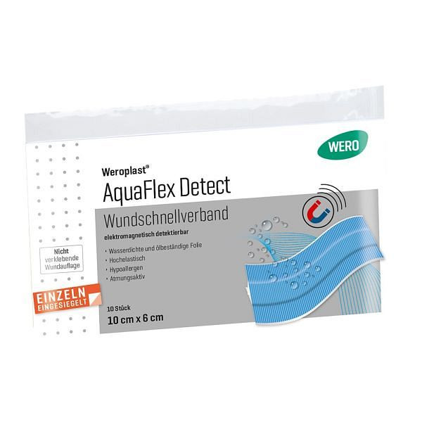 WERO Weroplast AquaFlex Detect Wundschnellverband, detektierbar, 10x6 cm, VE: 10 Stück, 180729