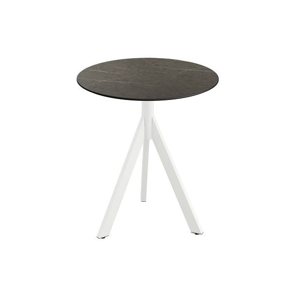 Feros Infinity Tripod Terrassentisch Weiß frame + Midnight Marble HPL Tischplatte Ø70 cm, 140021670