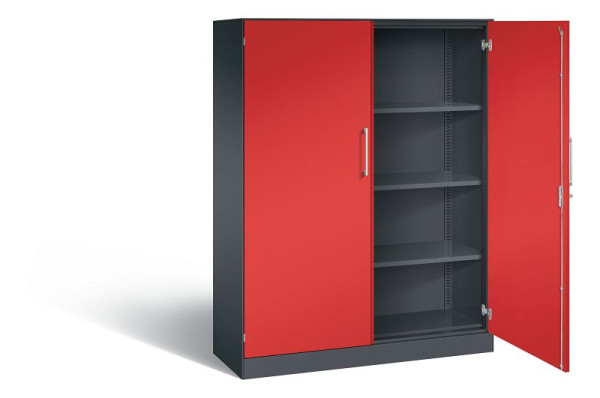 C+P Flügeltürenschrank Asisto, H1635xB1200xT435mm, Farbe: Schwarzgrau / feuerrot, Bügelgriff, 4 OH, 141011-000 S10066