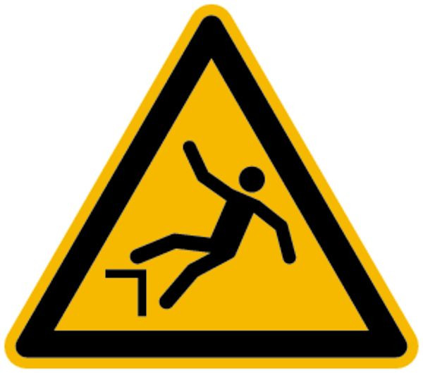 Schilder Klar Warnzeichen Warnung vor Absturzgefahr DIN EN ISO 7010-W008, 100 mm Folie selbstklebend, 1502/61