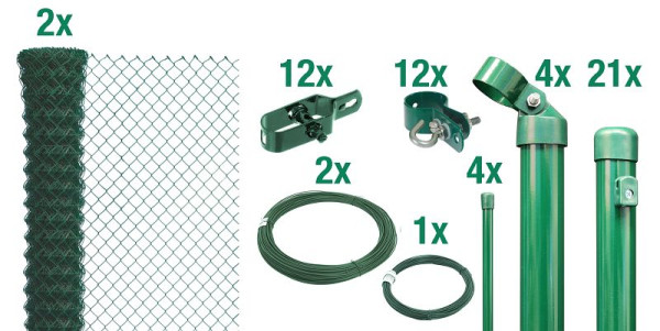 Alberts Maschendrahtzaun als Zaun-Komplettset, zum Einbetonieren, Höhe: 80 cm, L: 50 m, grün, 634827