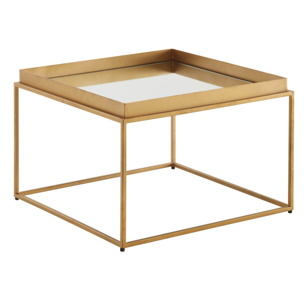 Wohnling Couchtisch Glas Metall 60x60x41 cm Sofatisch Gold Verspiegelt, Design Wohnzimmertisch Quadratisch, Kleiner Kaffeetisch Modern Spiegelglas, WL6.694