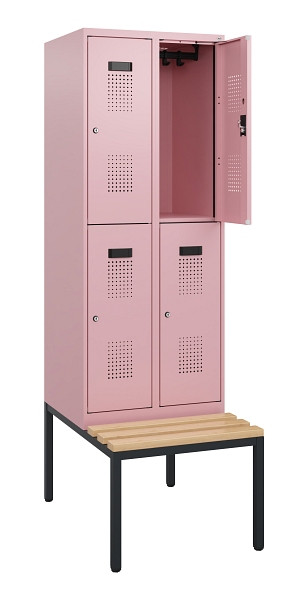 C+P Doppelstöckiger Spind Evolo PLUS, Bank, 4 Fächer, 1950x600x815mm, 3015/3015, Zylinderschloss, Sitzfläche Buche-Hartholz, Sitzbank, 0493505-20 S10070