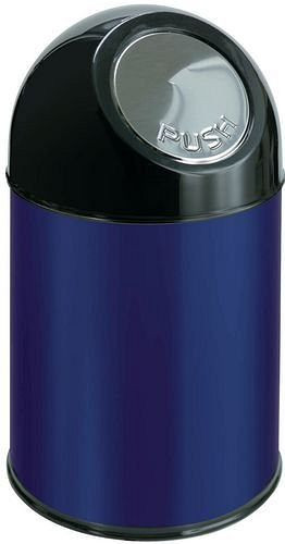 DENIOS Push-Abfallbehälter aus Stahl, 30 Liter Volumen, blau, 153719