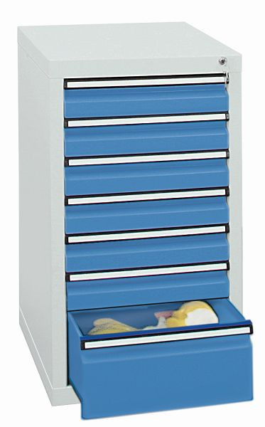 stumpf Schubladenschrank, Breite 50 cm, 100 % Teleskopauszüge, 40 kg / Schublade, 7 Schubladen, lichtgrau / lichtblau, 7101278