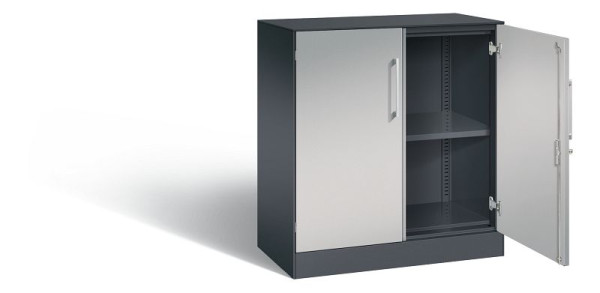 C+P Sideboard mit Flügeltüren Asisto, H915xB800xT435mm, Farbe: Schwarzgrau / Weißaluminium, Bügelgriff, 2 OH, 141053-000 S10170
