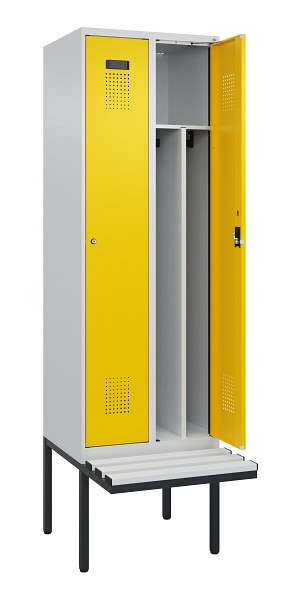 C+P Spind Evolo PLUS, 2 Abteile, 2120x600x815mm, 7035/1023, Zylinderschloss, Material Sitzfläche Kunststoff, 0490407-20F S10082