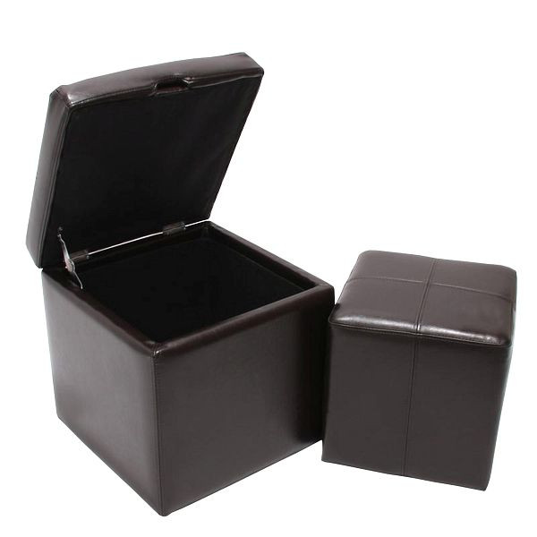 Mendler 2er Set Hocker Sitzwürfel Sitzhocker Aufbewahrungsbox Onex, Leder + Kunstleder, 45x44x44cm, braun, 7944+9308