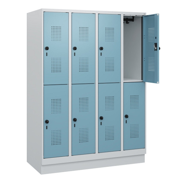 C+P Doppelstöckiger Spind Evolo PLUS, Sockel, 8 Fächer, 1630x1200x500mm, 7035/00, 2406015 RDS Architekturblau, Drehriegel, 0493205-40 S10009