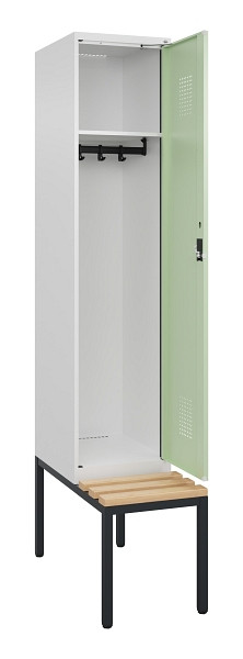 C+P Spind Evolo PLUS, 1 Abteile, 2120x400x815mm, 9016/6019, Haken 4, Zylinderschloss, Sitzfläche Buche-Hartholz, Sitzbank, 0490507-12 S10046