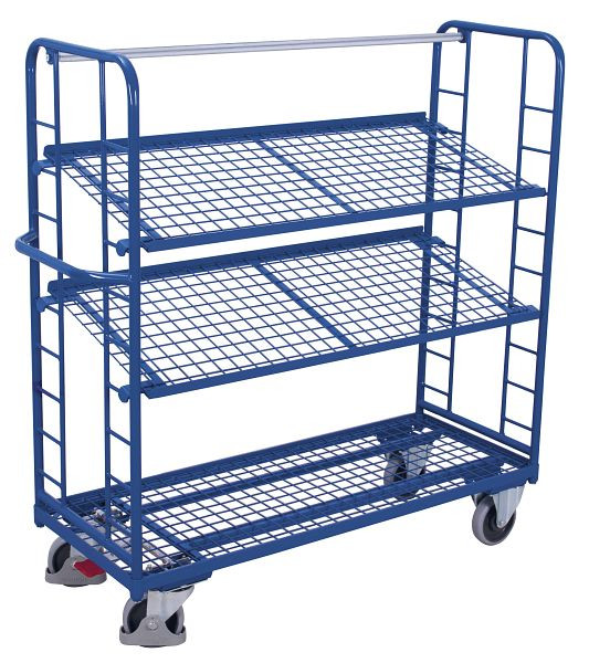 VARIOfit Etagenwagen mit 3 Drahtgitterböden, Außenmaße: 1.805 x 650 x 1.575 mm, RAL 5010 enzianblau, sw-640.225