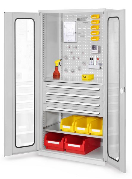 Kappes Rasterplan Schubladenschrank, Modell 33, RAL 7035, Sichtfenster 1950 x 1000 x 600 mm, 4 Schubladen H 100 mm, 1460.03.5013