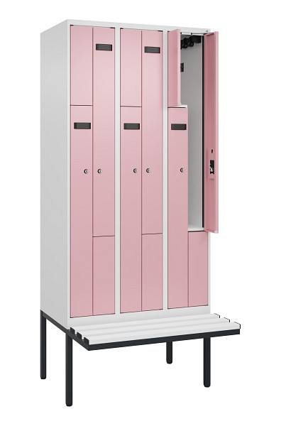 C+P Z-Spind Evolo PLUS, Bank, 6 Fächer, 2120x900x815mm, 9016/3015, Zylinderschloss, Material Sitzfläche Kunststoff, 0490437-306 S10099