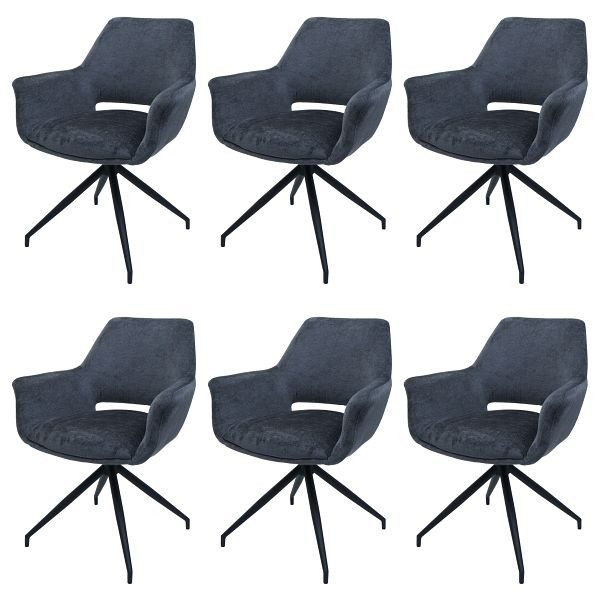 Mendler 6er-Set Esszimmerstuhl HWC-M53, Küchenstuhl Stuhl mit Armlehne, drehbar Auto-Position, Metall Stoff MVG, dunkelgrau, 6x104746