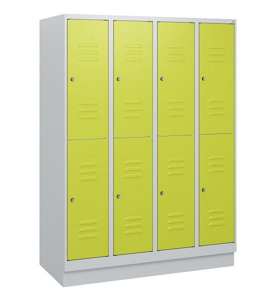 C+P Doppelstöckiger Spind Classic PLUS, Sockel, 4 Abteile, 1630x1200x500mm, 7035/0024, Zylinderschlösser, 0803205-40 S10040