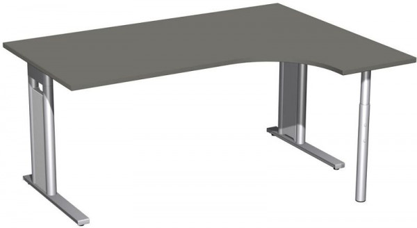 geramöbel PC-Schreibtisch rechts starr, C Fuß Blende optional, 1600x1200x720, Graphit/Silber, N-648307-GS