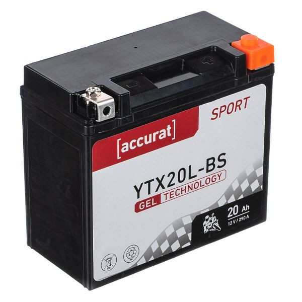 Accurat Sport GEL YTX20L-BS Motorradbatterie 20Ah 12V 290A, MBG-YTX20L