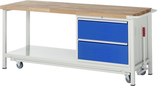 RAU Absenkbare Werkbank 8000 - Modell 8255, B2000 x T700 x H880 mm, Unterbau-Container rechts, B770 x T650 x H620 mm, 05-8255A6-207B4F.11